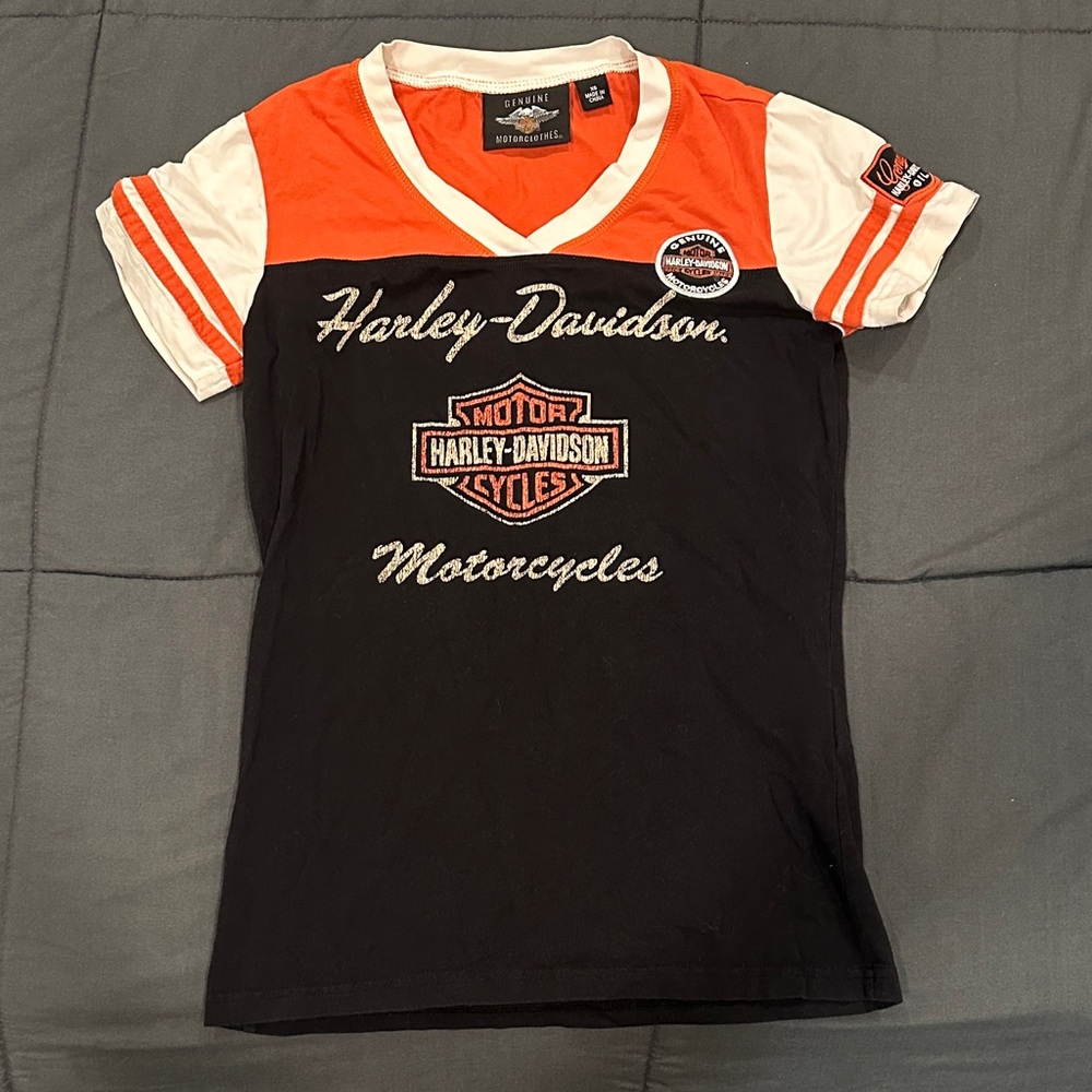 Harley-Davidson XS Black, Orange, and White Tee
